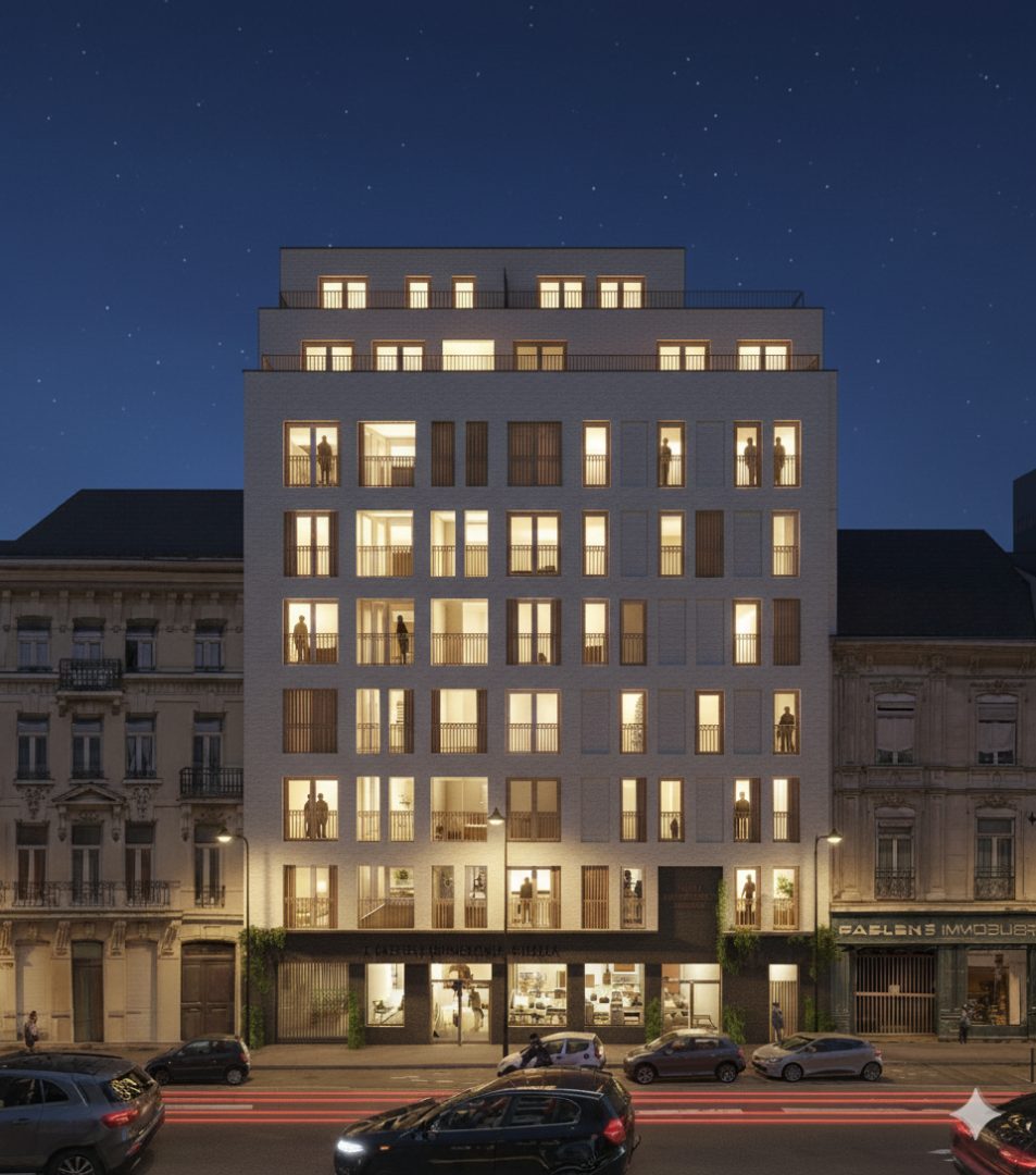 Transformation d’un immeuble de bureaux en une cellule commerciale + 26 logements collectifs passifs, comprenant une surélévation et la construction neuve en fond de parcelle à Lille (59000)